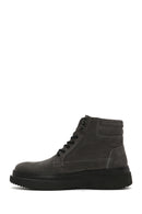 Men's Gray Thick Soled Laced Suede Leather Boots | Derimod