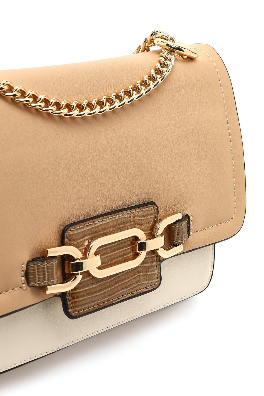 Women's Beige Long Chain Strap Classic Shoulder Bag