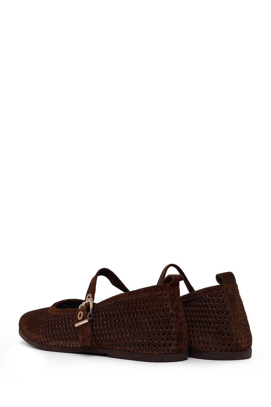 Woman Brown Mesh Suede Leather Ballet Flat
