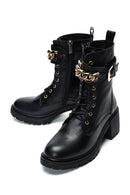 Women's Black Leather Buckle Heeled Boots | Derimod