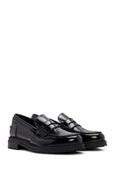 Women's Black Patent Leather Masculine Loafer | Derimod