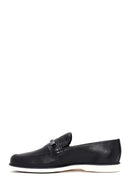 Men's Black Leather Printed Buckle Casual Loafer | Derimod