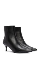 Women's Black Zippered Thin Heeled Leather Boots | Derimod