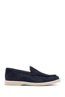 Men's Navy Blue Nubuck Leather Casual Loafer | Derimod