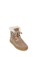 Woman Mink Lace-Up Thick-Soled Suede Teddy Boots | Derimod