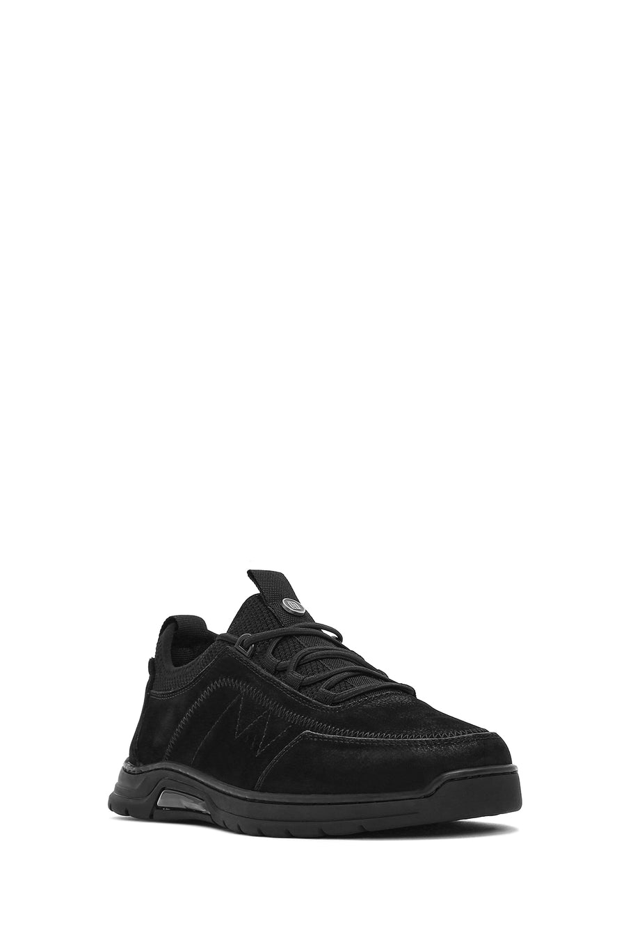 Men's Black Lace-Up Nubuck Leather Casual Sneaker