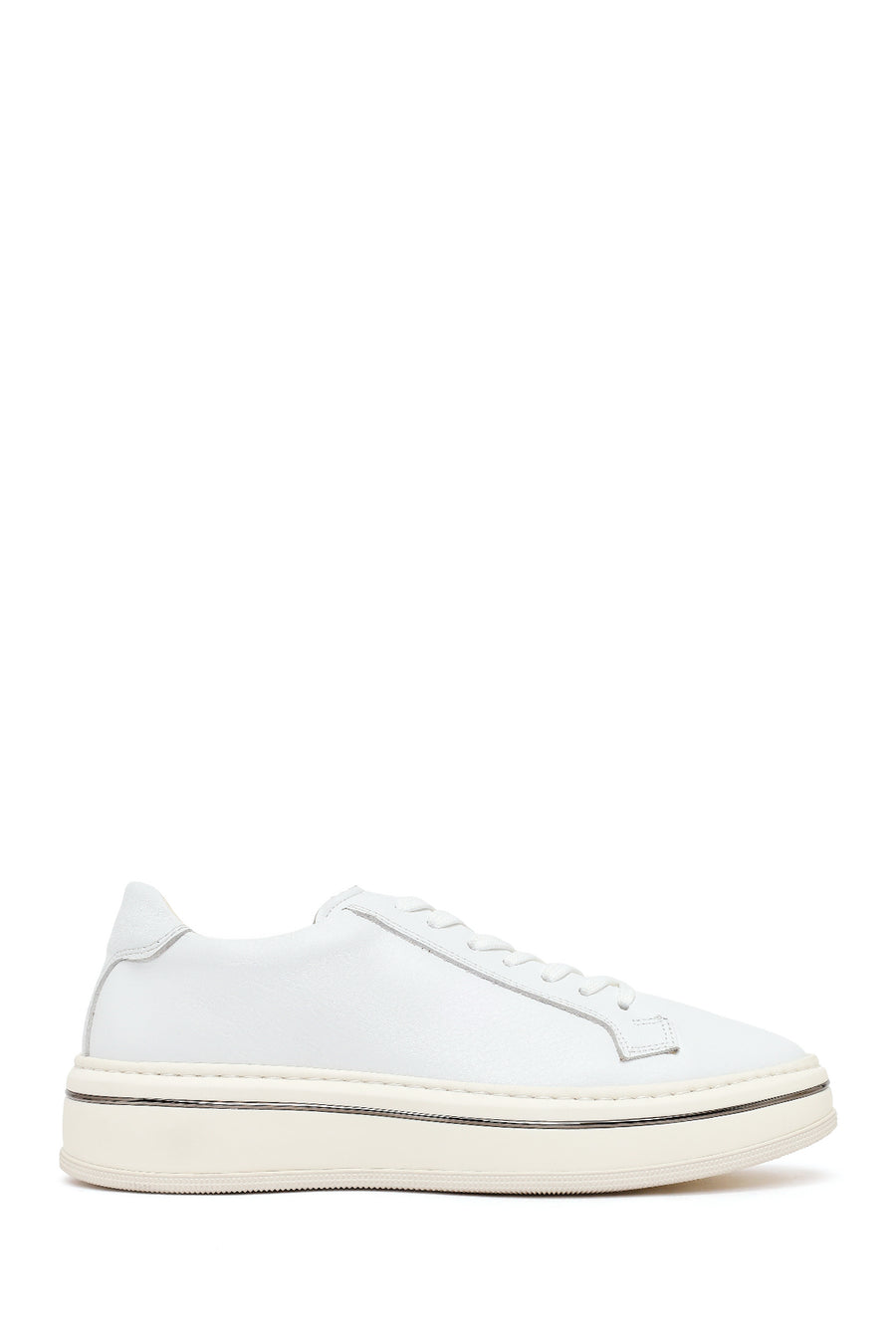 Men's White Lace-up Thick-Sole Leather Sneaker 26SFD640218 | Derimod