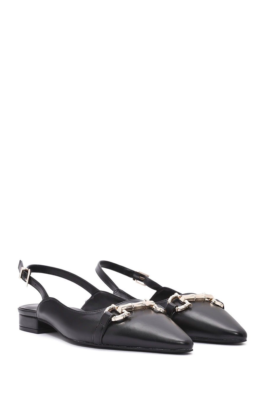 Women's Black Backless Buckle Ballet Flats