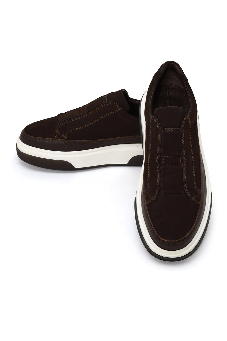 Erkek Kahverengi Kalın Tabanlı Nubuk Deri Sneaker