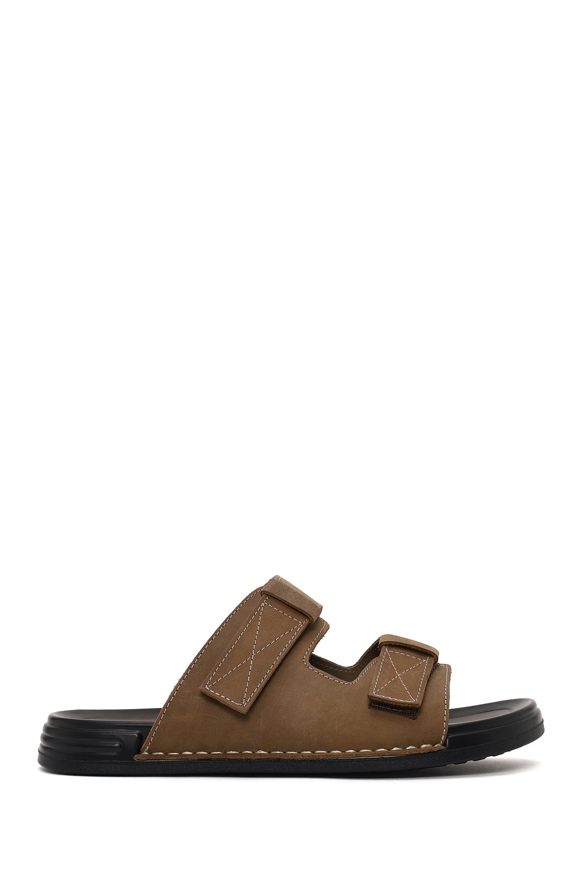 Male Beige Strapped Nubuck Leather Slipper 26SFD6258V3 | Derimod