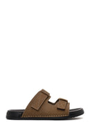 Male Beige Strapped Nubuck Leather Slipper | Derimod