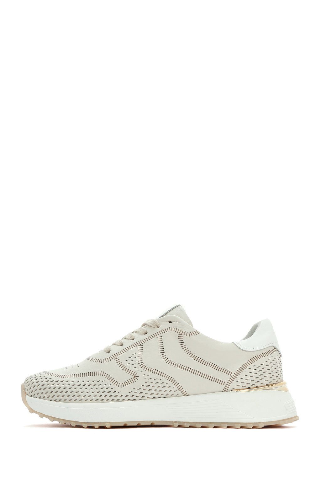 Kadın Krem Bağcıklı Kalın Tabanlı Deri Sneaker