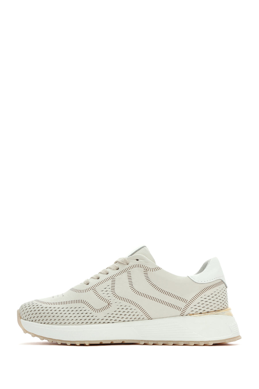 Women's Cream Lace-Up Thick-Sole Leather Sneakers