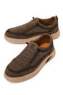 Derimod Zero Male Khaki Lace-Up Thick-Soled Fabric Sneaker | Derimod