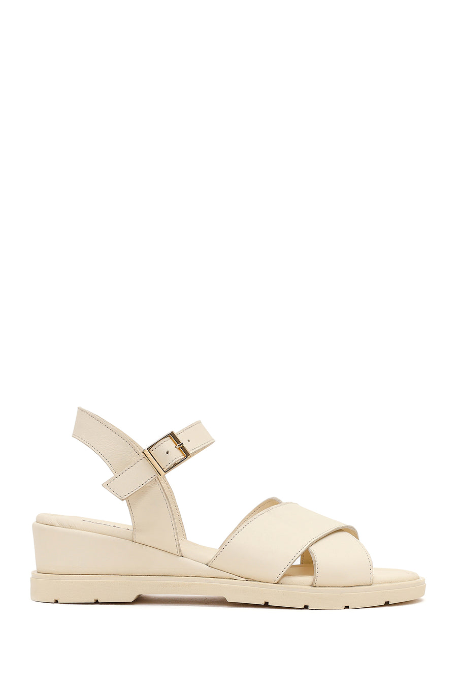 Woman Cream Ankle-Buckle Wedge Leather Sandals 26SFD132318 | Derimod