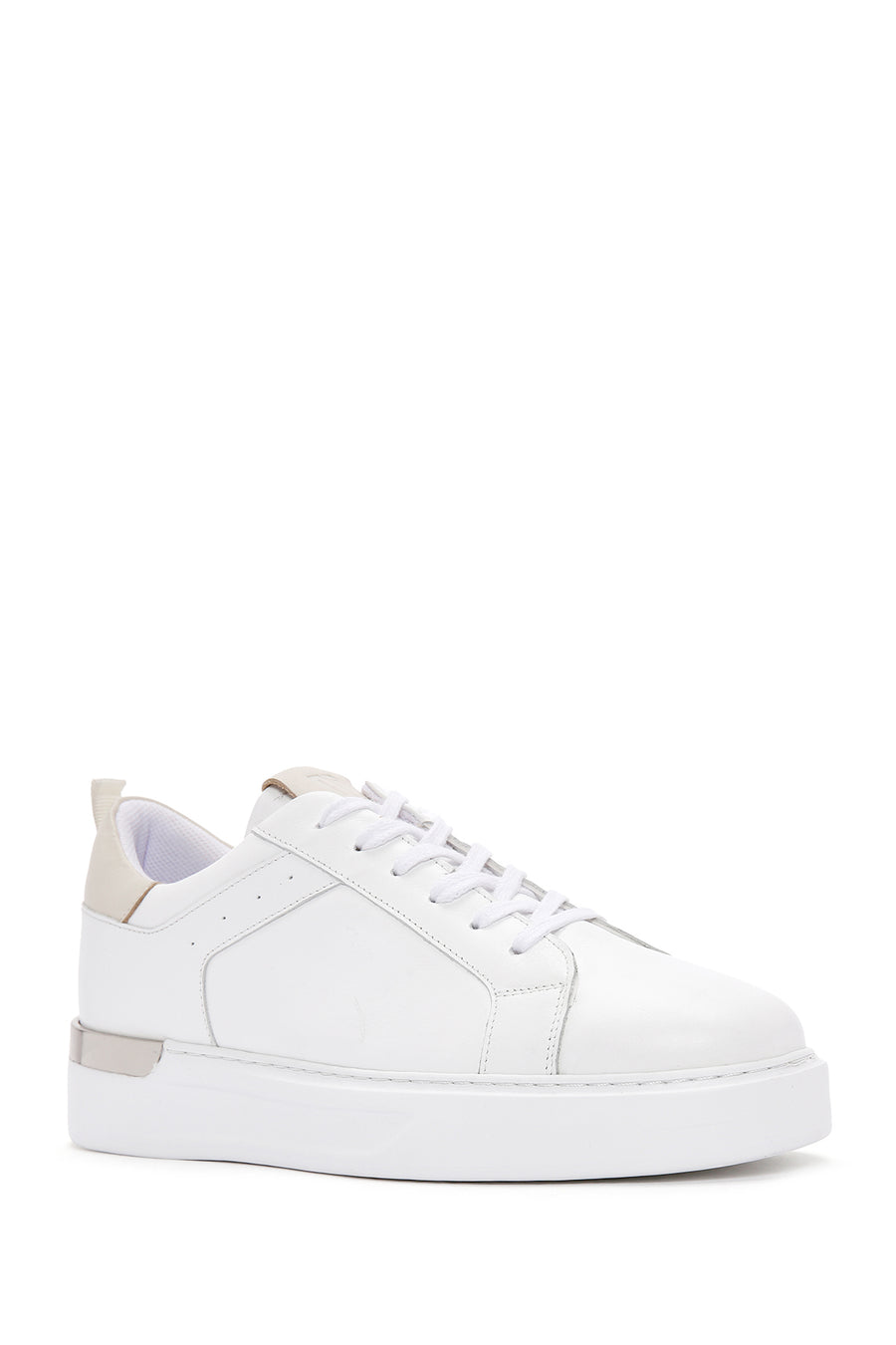 Men's White Lace-Up Leather Sneaker