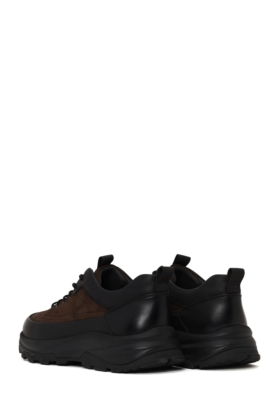 Erkek Kahverengi Bağcıklı Kalın Tabanlı Deri Casual Sneaker