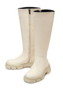 Women's Beige Zippered Leather Boots | Derimod