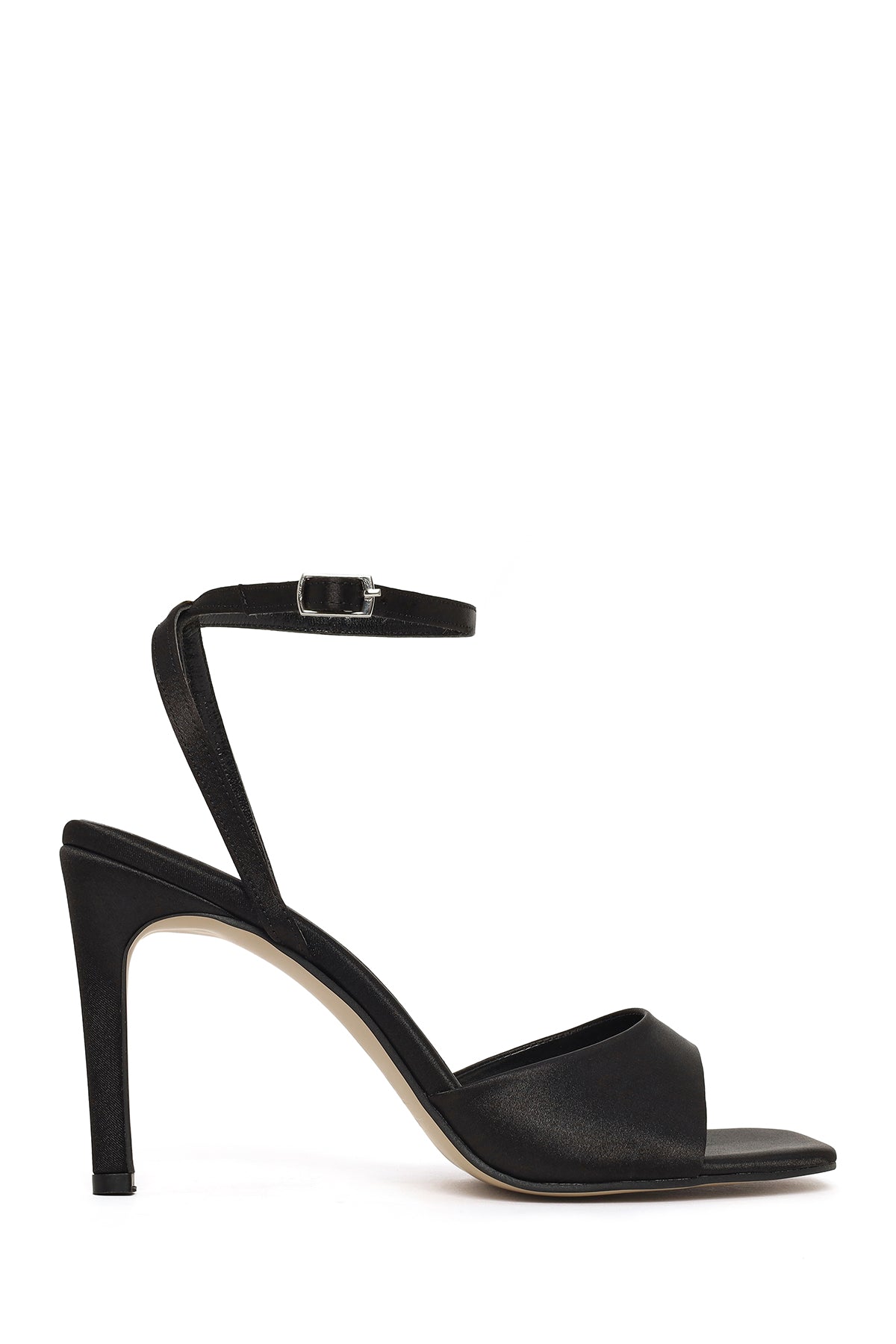 Women's Black Ankle Buckle High Thin Heel Fabric Sandals 26SFE39216F | Derimod