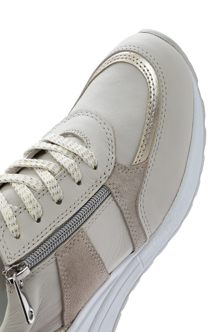 Women's Beige Wedge Heel Side Zip Leather Sneakers