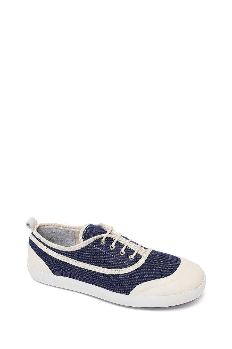 Woman Blue Lace-Up Jean Leather Sneaker