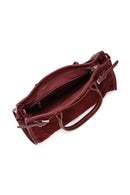 Women's Claret Red Long Strap Suede Leather Handbag | Derimod