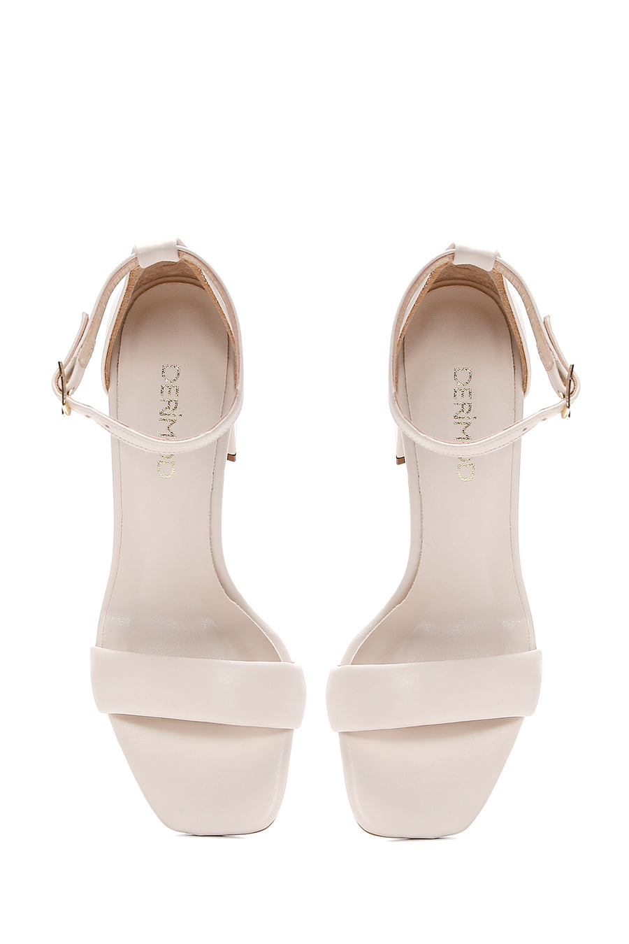 Women's Beige Ankle Strap Thick Heel Sandals