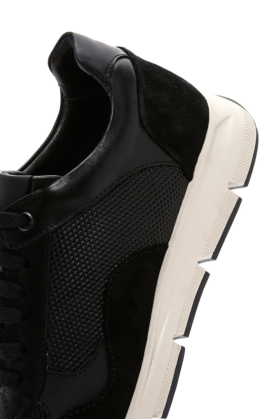 Erkek Siyah Deri Süet Detaylı Sneaker