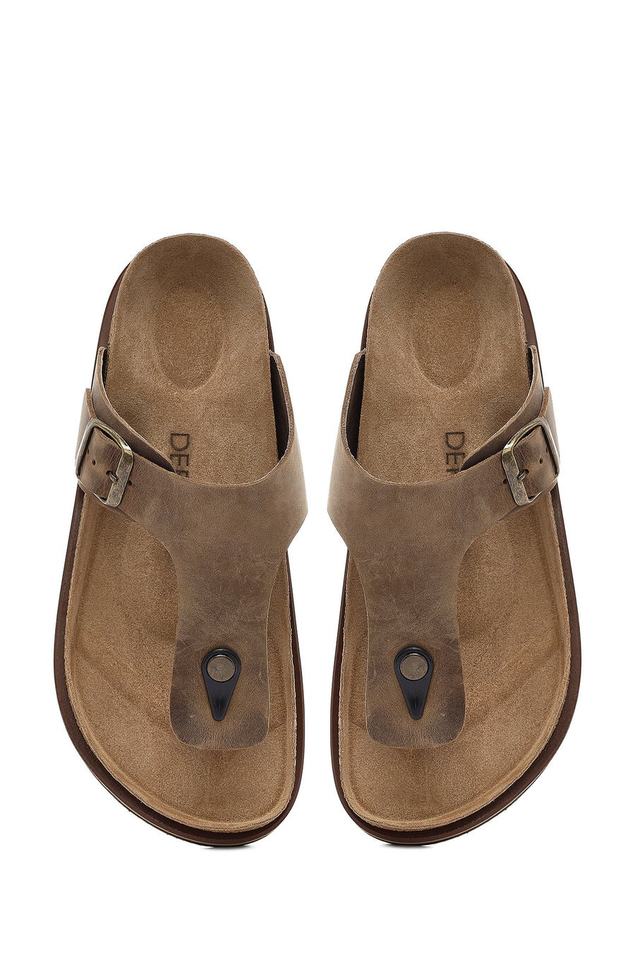 Men's Beige Flip Flop Nubuck Leather Slippers