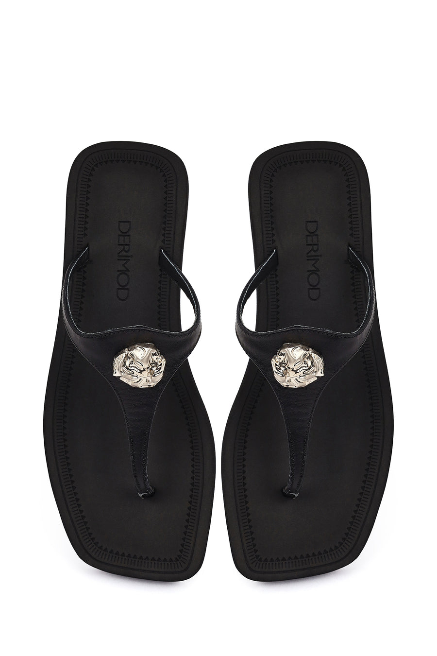 Women's Black Flip Flops Leather Slippers