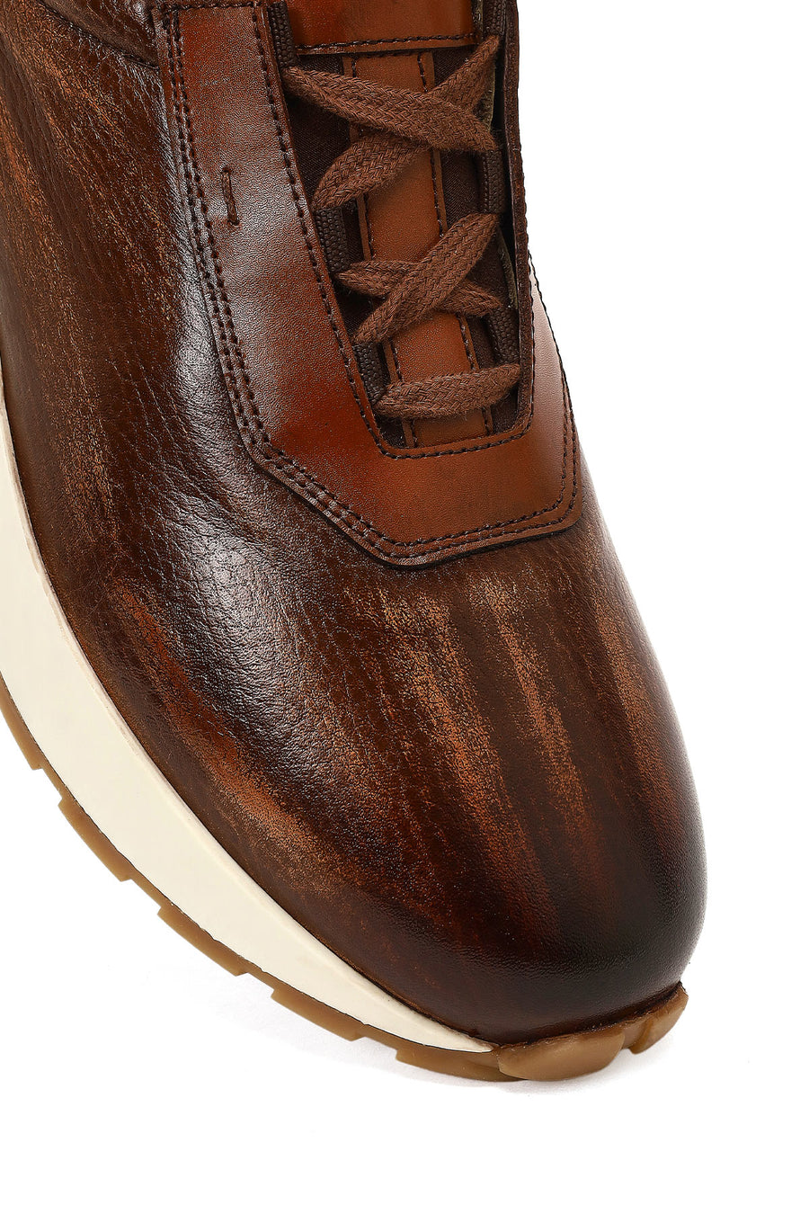 Men's Brown Thick-Soled Leather Casual Sneaker