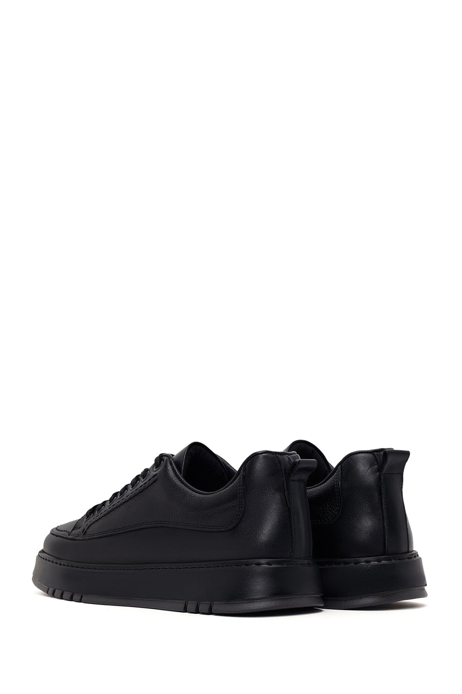 Erkek Siyah Bağcıklı Kalın Tabanlı Deri Sneaker
