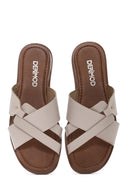 Women's Cream Leather Slippers | Derimod