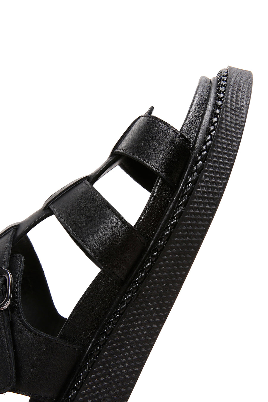 Women's Black Ankle Strap Leather Comfort Sandals