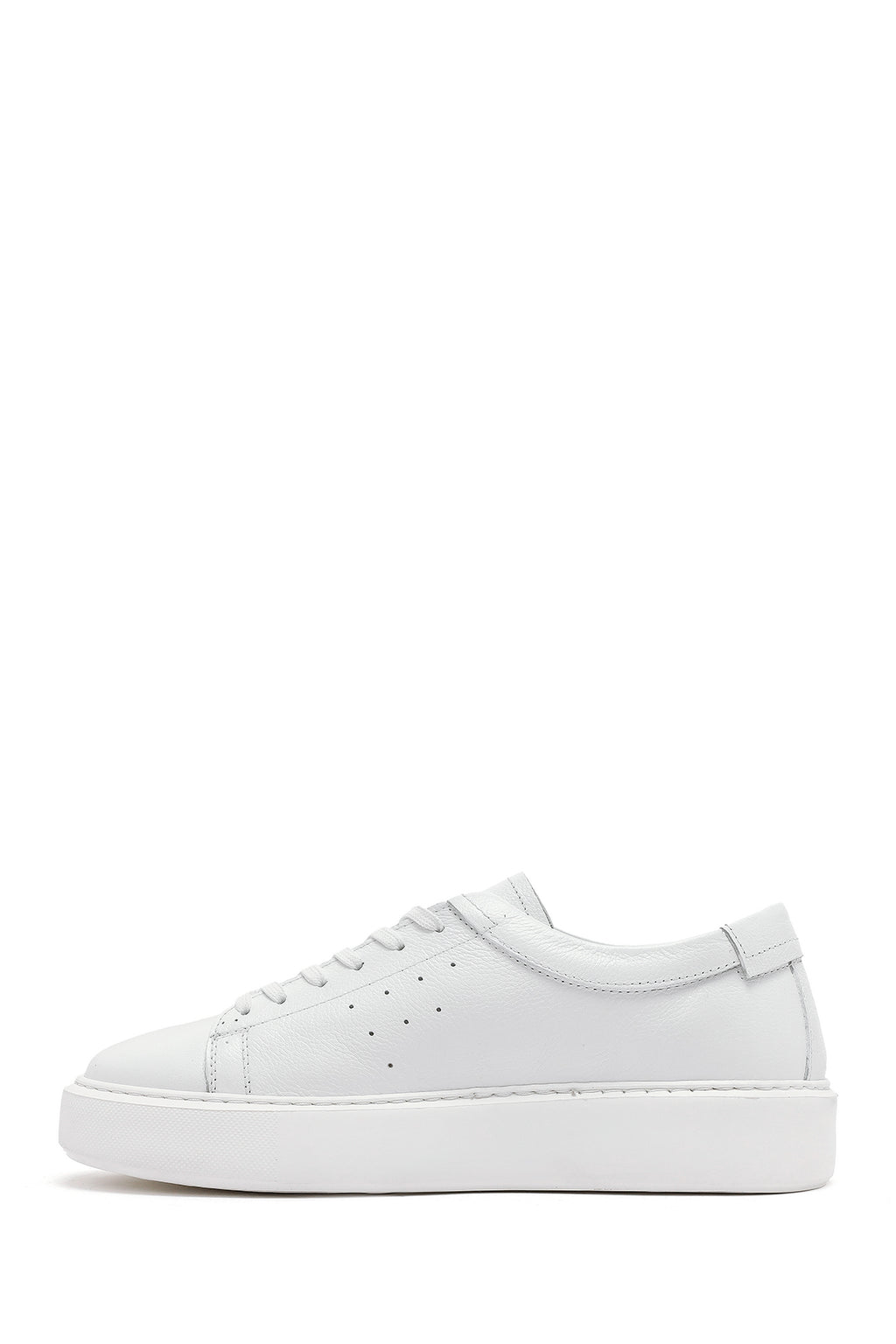 Erkek Beyaz Bağcıklı Kalın Tabanlı Deri Sneaker
