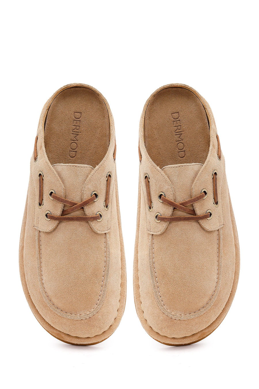 Women's Beige Suede Leather Slippers