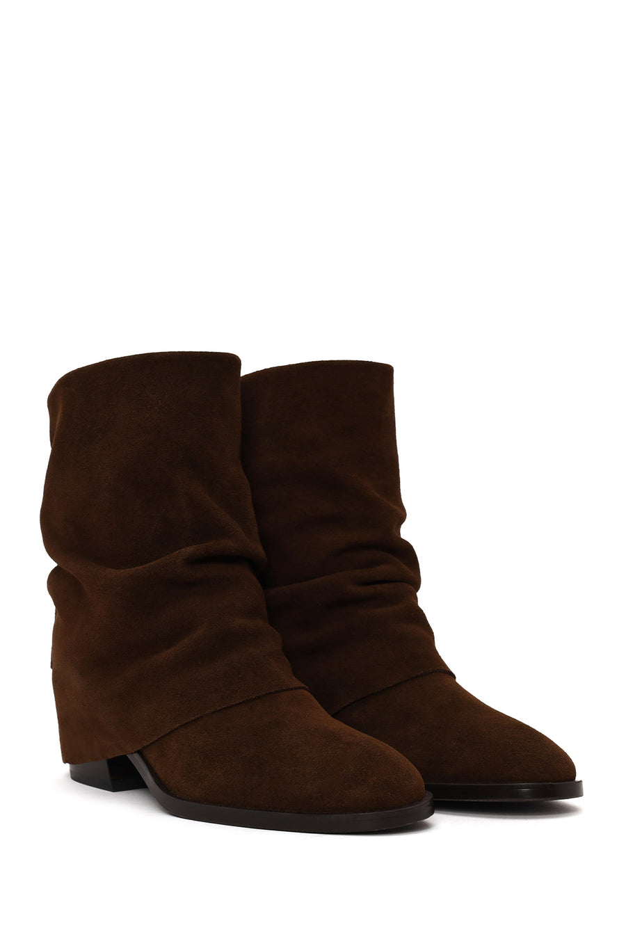 Woman Brown Chunky-Heel Suede Boots