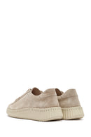 Women's Beige Lace-Up Chunky Sole Suede Leather Sneakers | Derimod