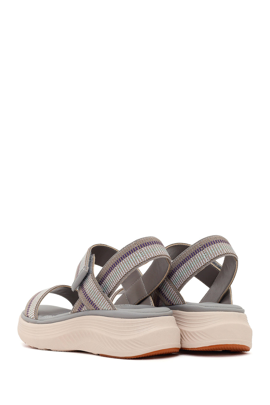 Women's Grey Strapped Thick-Soled Fabric Comfort Sandals