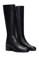 Women's Black Zippered Short Thick Heeled Leather Boots | Derimod