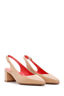 Derimod Gritti Women's Beige Open Back Short Thick Heeled Leather Shoes | Derimod