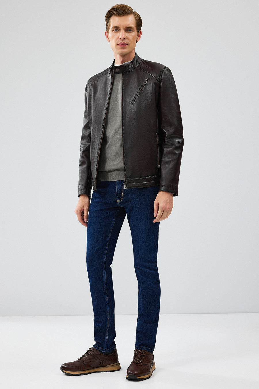 Owen Men's Brown Leather Coat