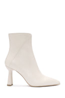 Women's Cream Zippered Thin Heel Leather Boots | Derimod