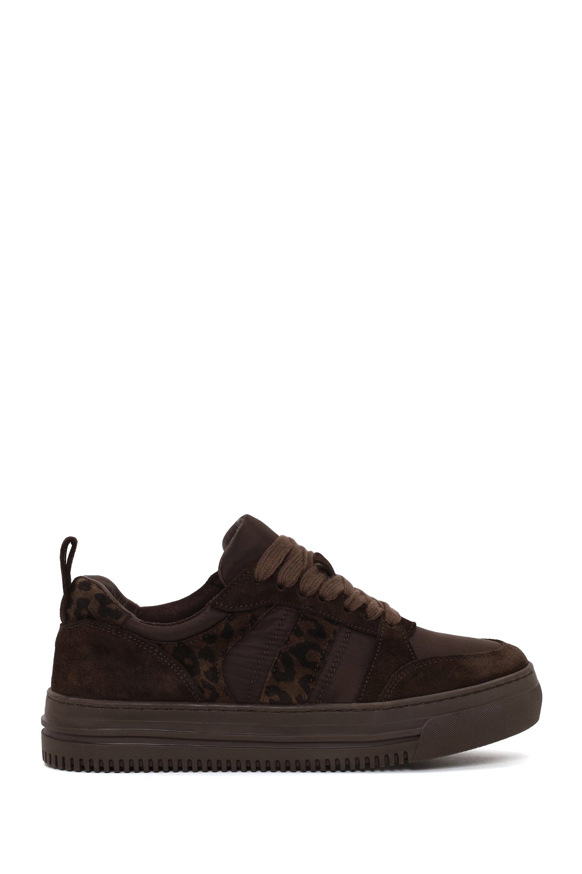 Woman Brown Lace-Up Chunky-Sole Patterned Leather Sneaker AF160001DK | Derimod