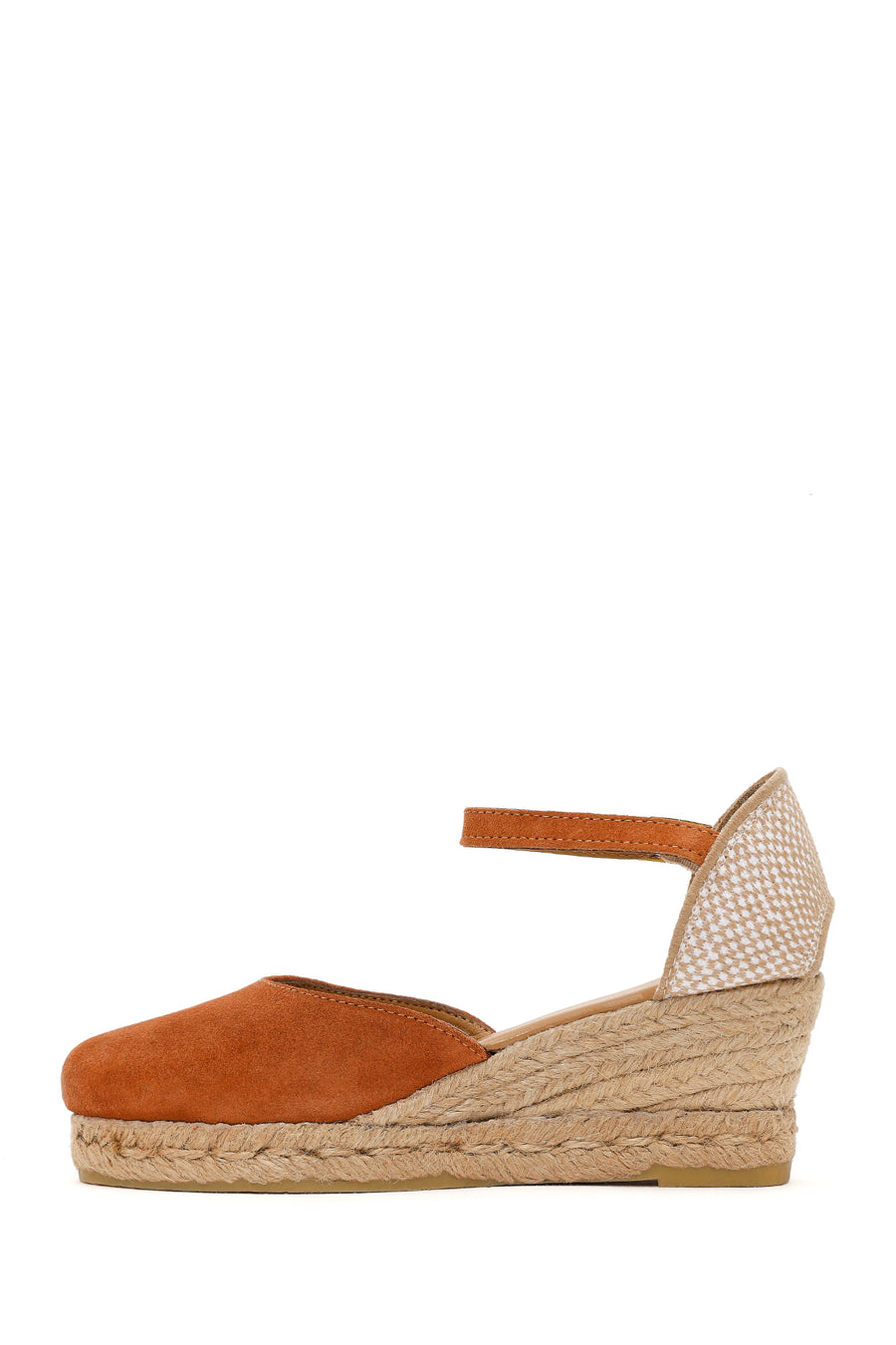 Women's Orange Ankle Strap Wedge Heel Suede Leather Espadrille Sandals