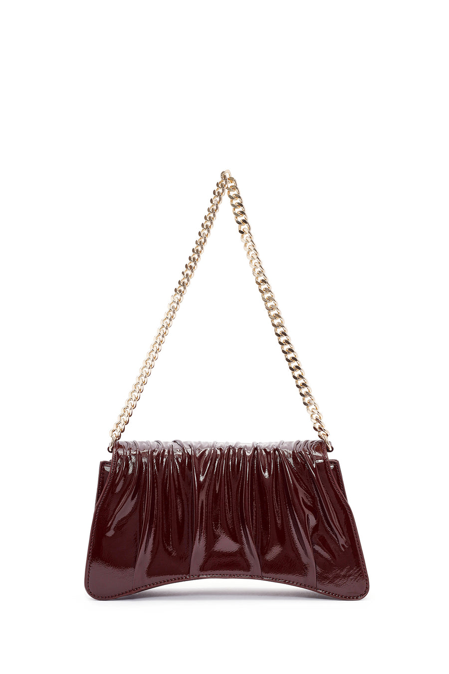 Women's Burgundy Chain Strap Patent Leather Shoulder Bag