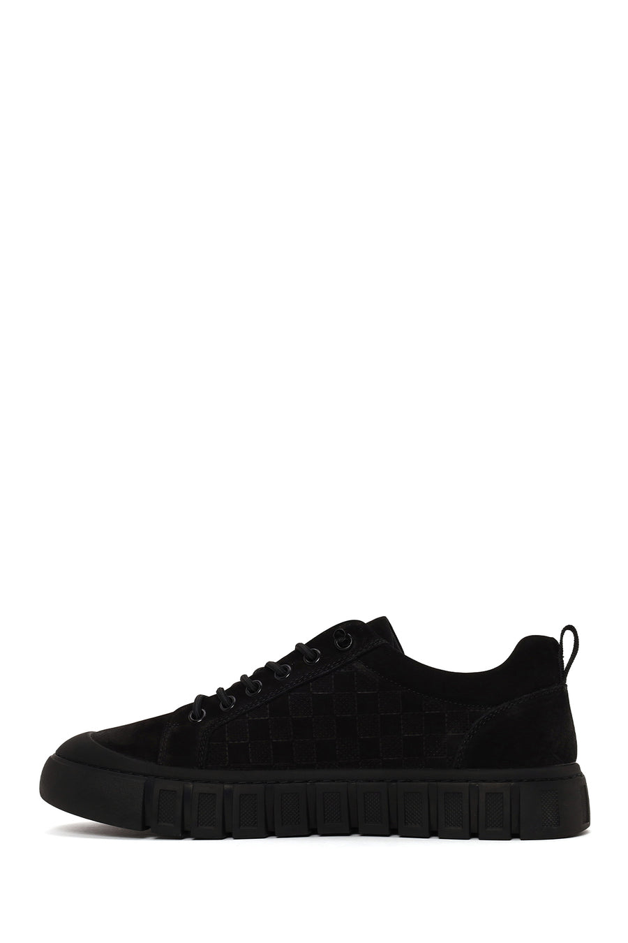 Erkek Siyah Bağcıklı Kalın Tabanlı Nubuk Deri Sneaker