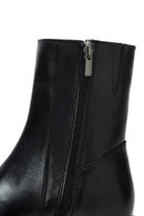 Women's Black Leather Zippered Flat Classic Boots | Derimod