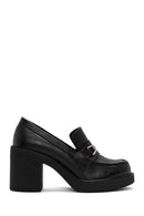 Women's Black Chunky Heel Loafers | Derimod