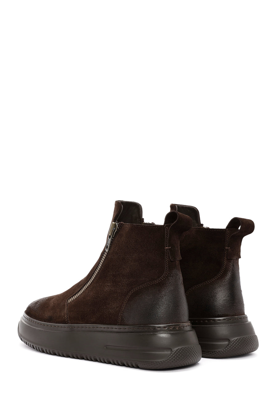 Men's Brown Double Zipper Suede Leather Casual Boots